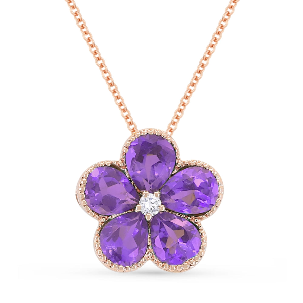 Madison L 14K Rose Gold Amethyst Flower Pendant - style N1231AMP