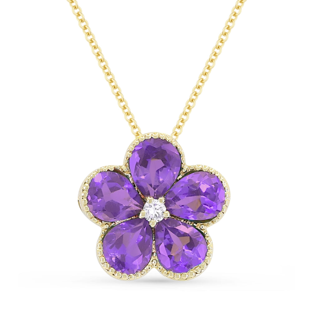 Madison L 14K Yellow Gold Amethyst Flower Pendant - style N1231AMY