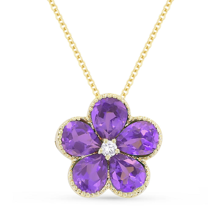 Madison L 14K Yellow Gold Amethyst Flower Pendant - style N1231AMY