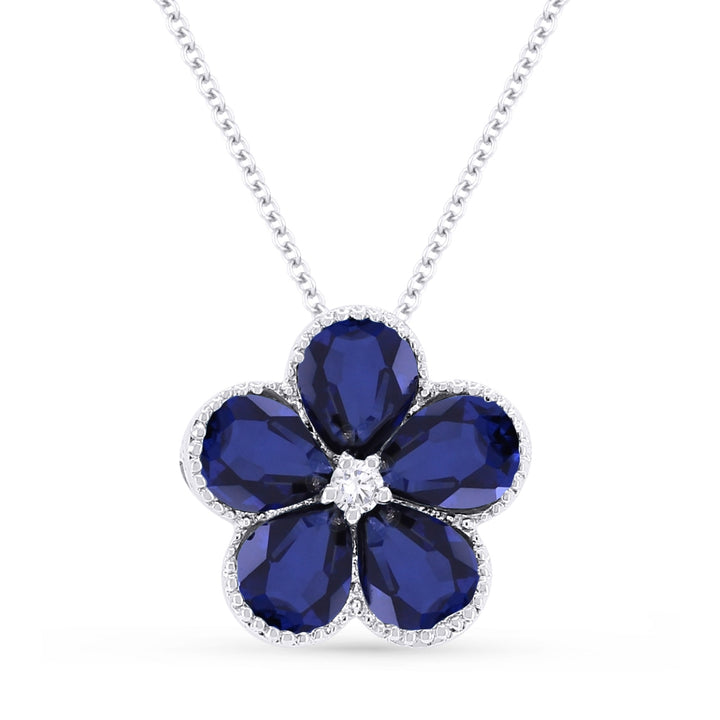 Madison L 14K White Gold Created Sapphire Flower Pendant - style N1231BCW