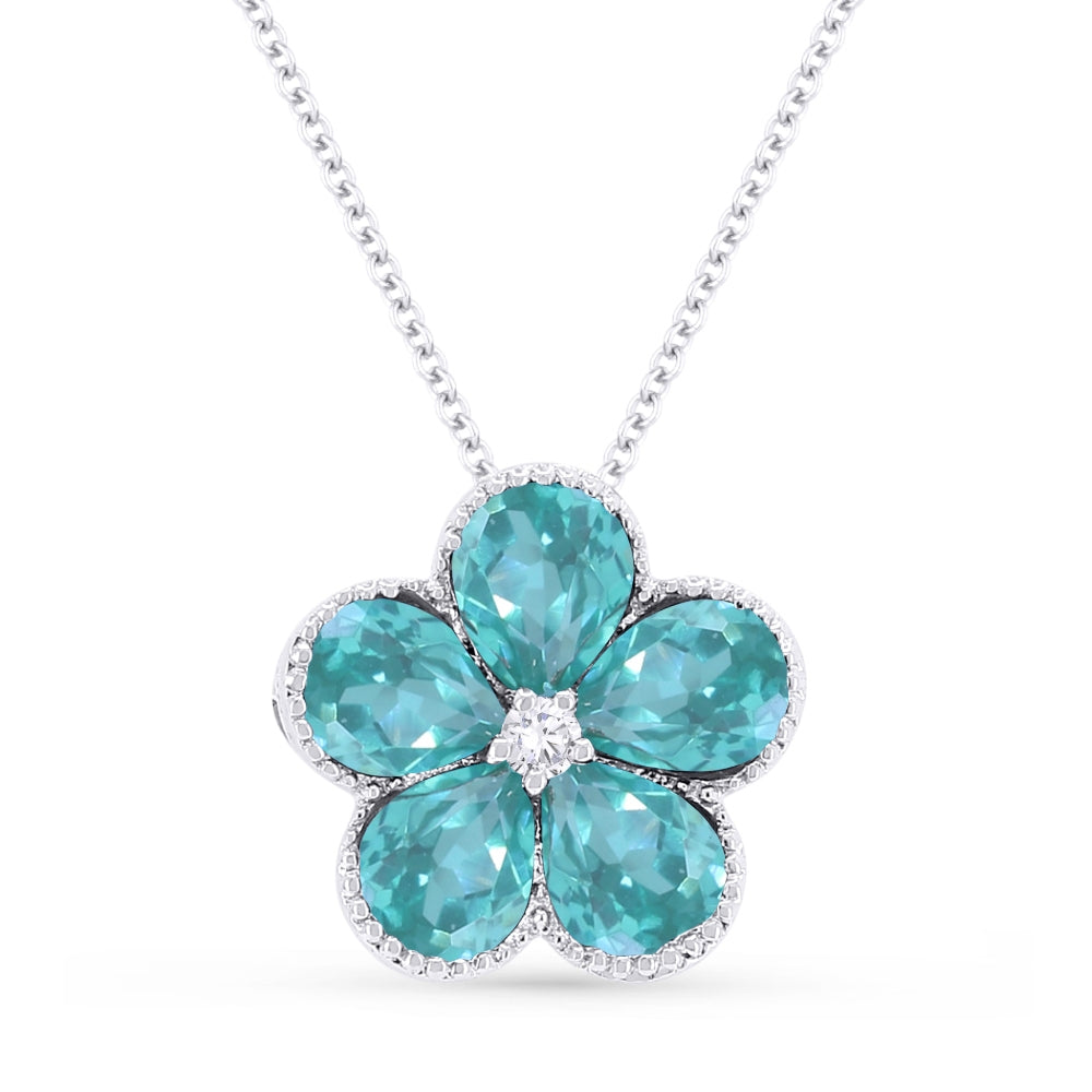 Madison L 14K White Gold Created Tourmaline Paraiba Flower Pendant - style N1231CPARW