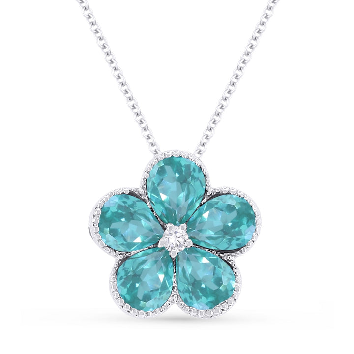 Madison L 14K White Gold Created Tourmaline Paraiba Flower Pendant - style N1231CPARW
