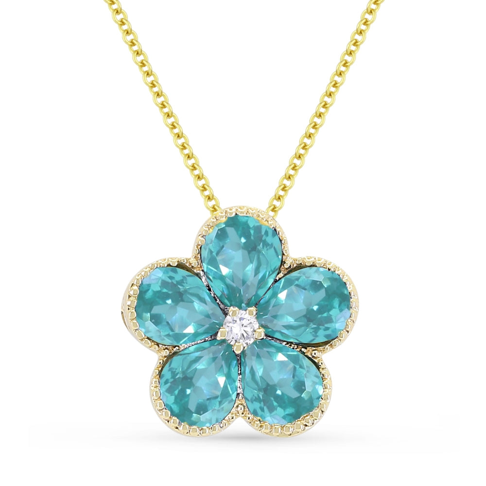 Madison L 14K Yellow Gold Created Tourmaline Paraiba Flower Pendant - style N1231CPARY