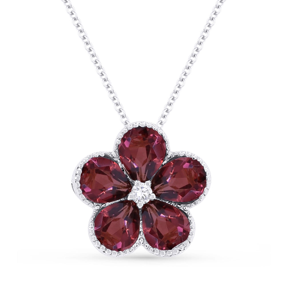 Madison L 14K White Gold Garnet Flower Pendant - style N1231GAW
