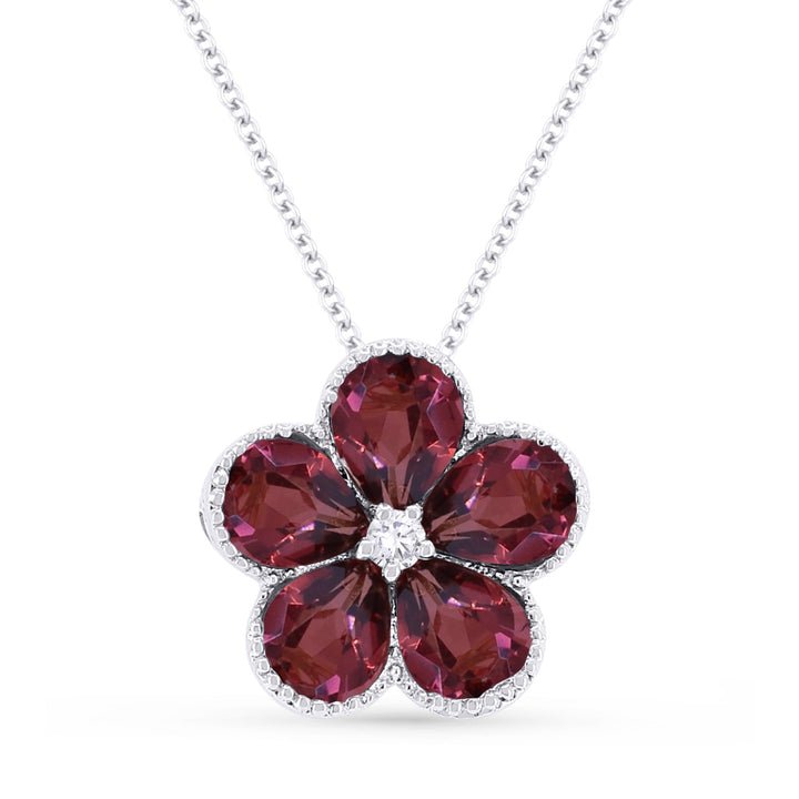 Madison L 14K White Gold Garnet Flower Pendant - style N1231GAW