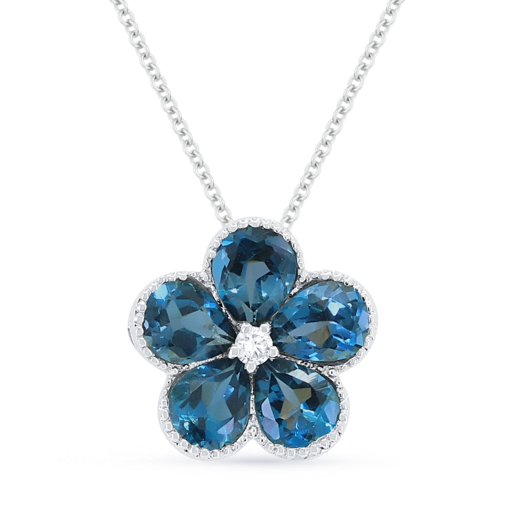 Madison L 14K White Gold London Blue Topaz Flower Pendant - style N1231LBTW