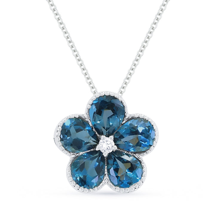 Madison L 14K White Gold London Blue Topaz Flower Pendant - style N1231LBTW
