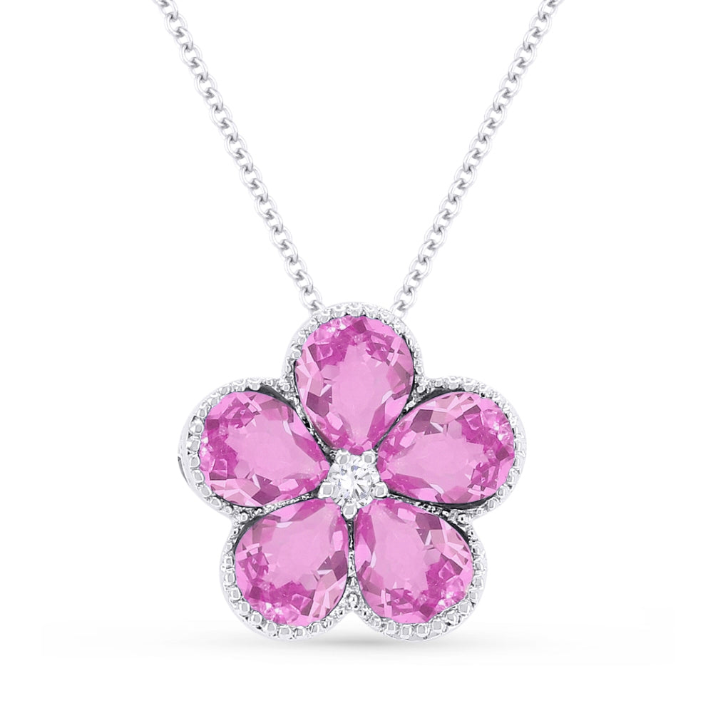Madison L 14K White Gold Created Pink Sapphire Flower Pendant - style N1231PCW
