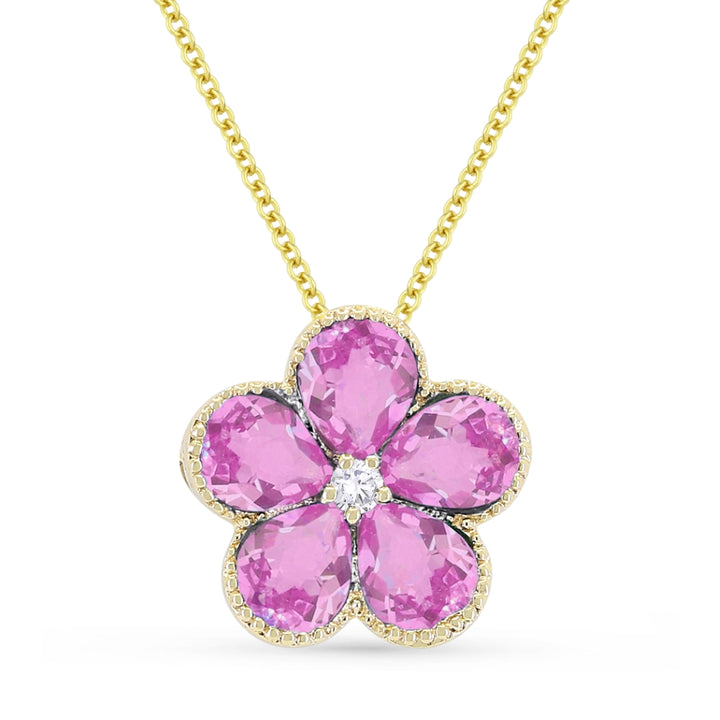 Madison L 14K Yellow Gold Created Pink Sapphire Flower Pendant - style N1231PCY