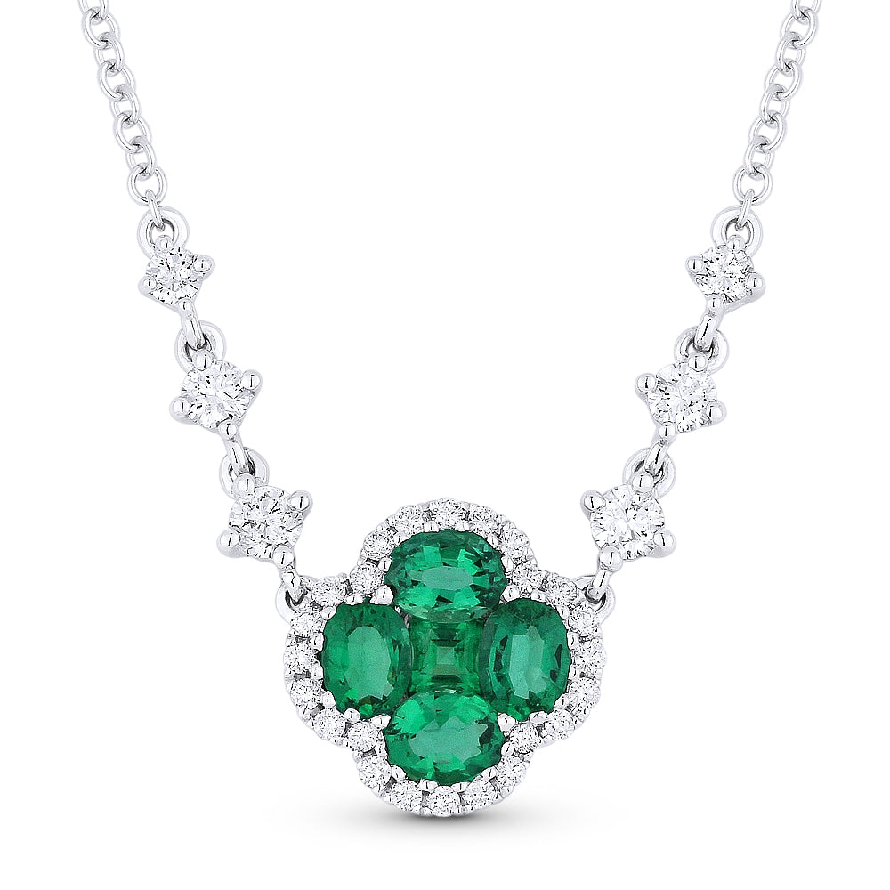 Madison L 18K White Gold Emerald Clover Necklace - style N1252EMW
