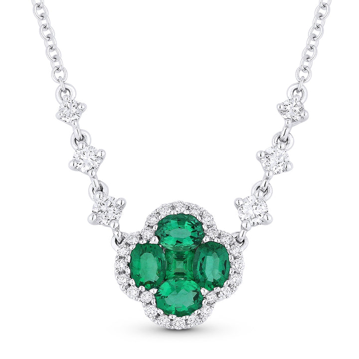 Madison L 18K White Gold Emerald Clover Necklace - style N1252EMW