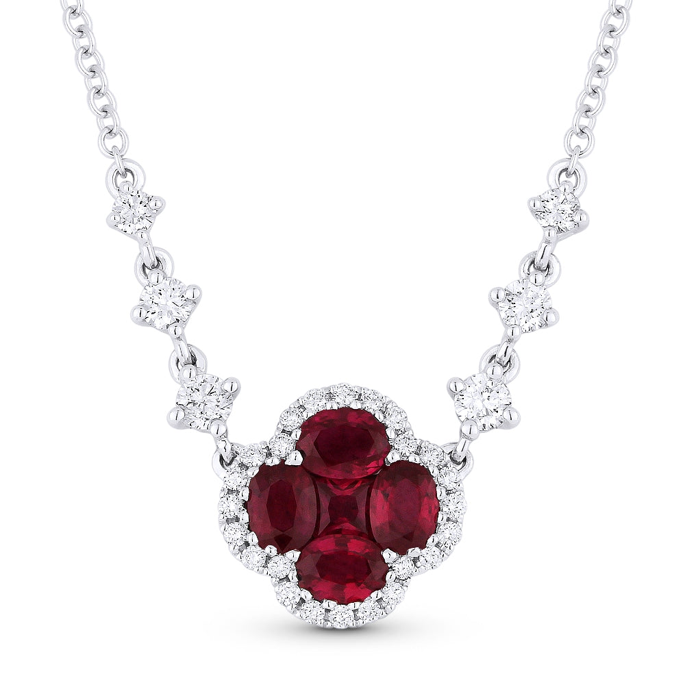 Madison L 18K White Gold Ruby Clover Necklace - style N1252RUW