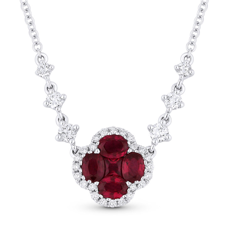 Madison L 18K White Gold Ruby Clover Necklace - style N1252RUW