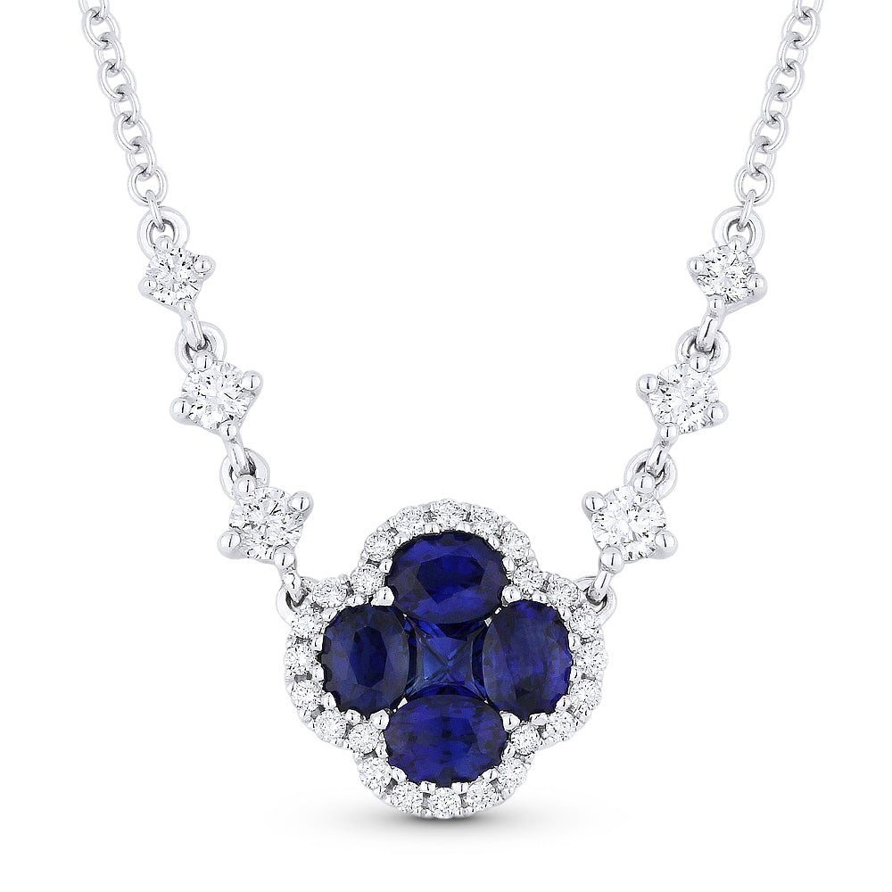 Madison L 18K White Gold Sapphire Clover Necklace - style N1252SAW