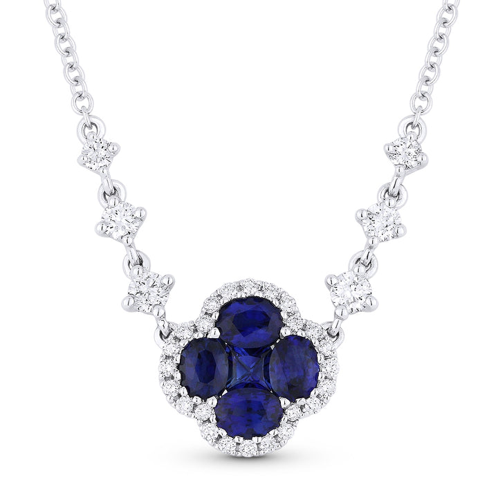 Madison L 18K White Gold Sapphire Clover Necklace - style N1252SAW