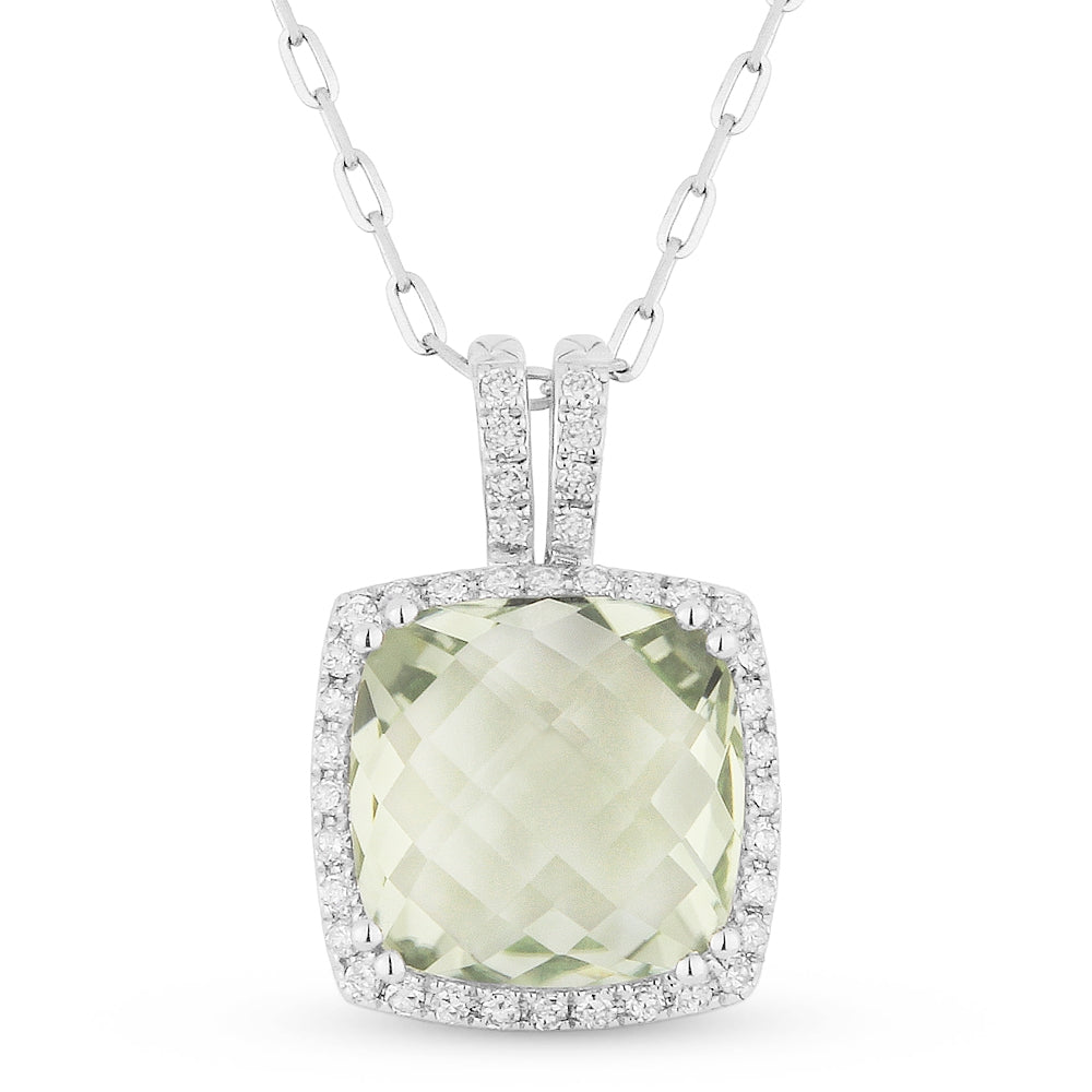 Madison L 14K White Gold Green Amethyst Cushion Pendant - style N1254GAMW