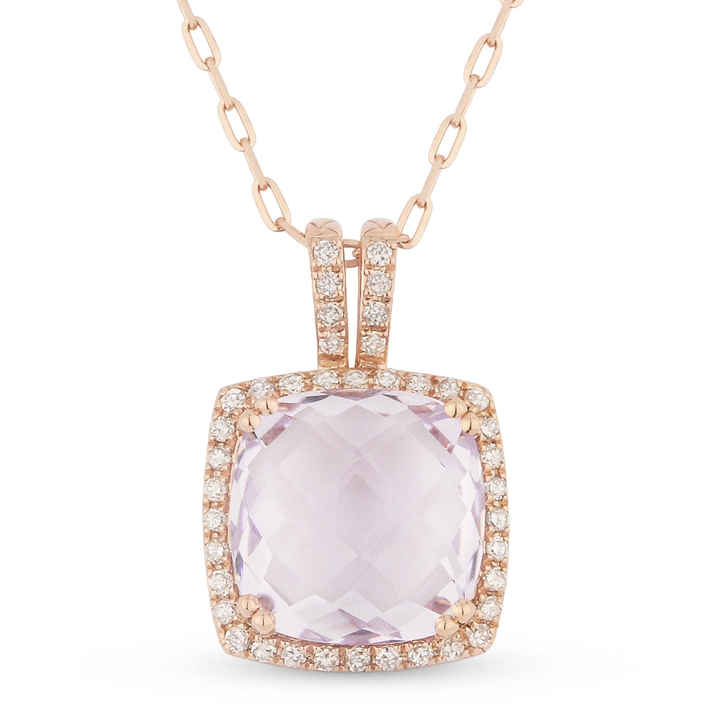 Madison L 14K Rose Gold Pink Amethyst Cushion Pendant - style N1254PAMP