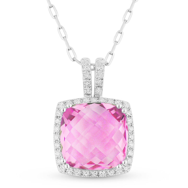Madison L 14K White Gold Created Pink Sapphire Cushion Pendant - style N1254PCW