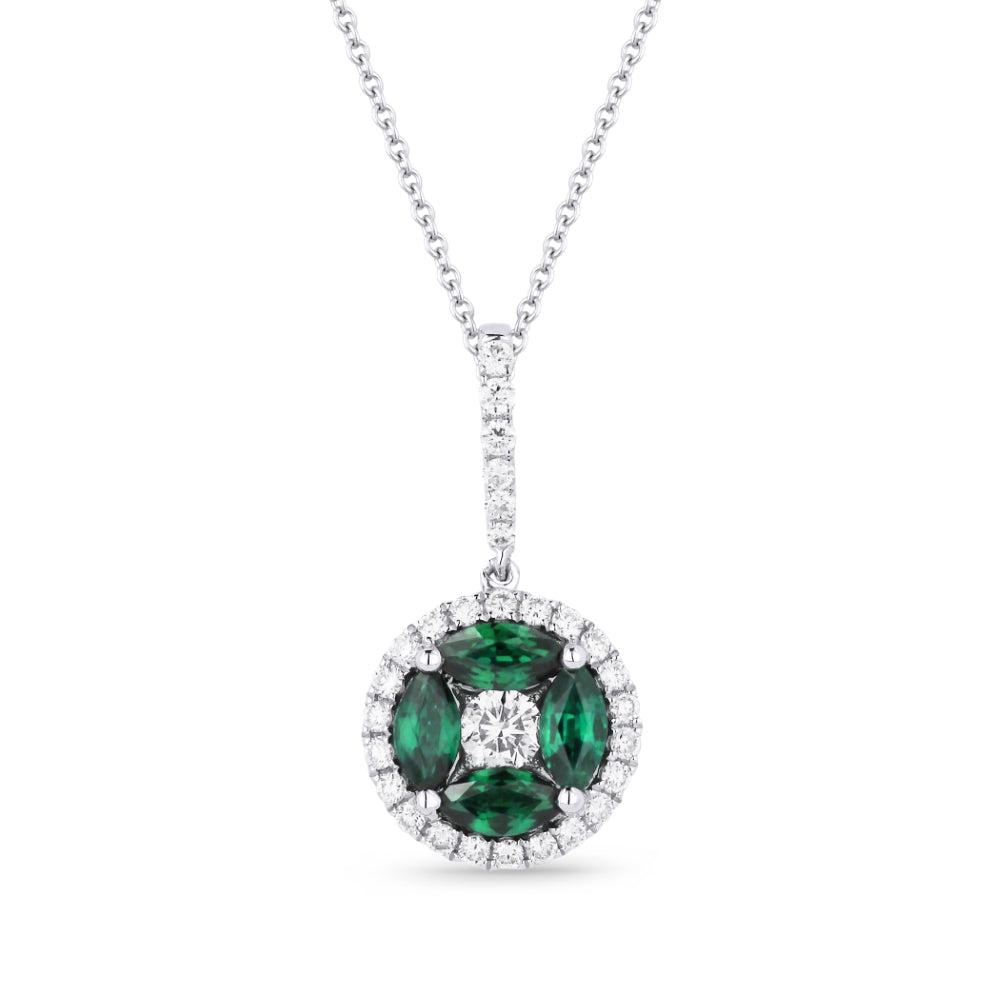 Madison L 14K White Gold Emerald Round Pendant - style N1255EMW