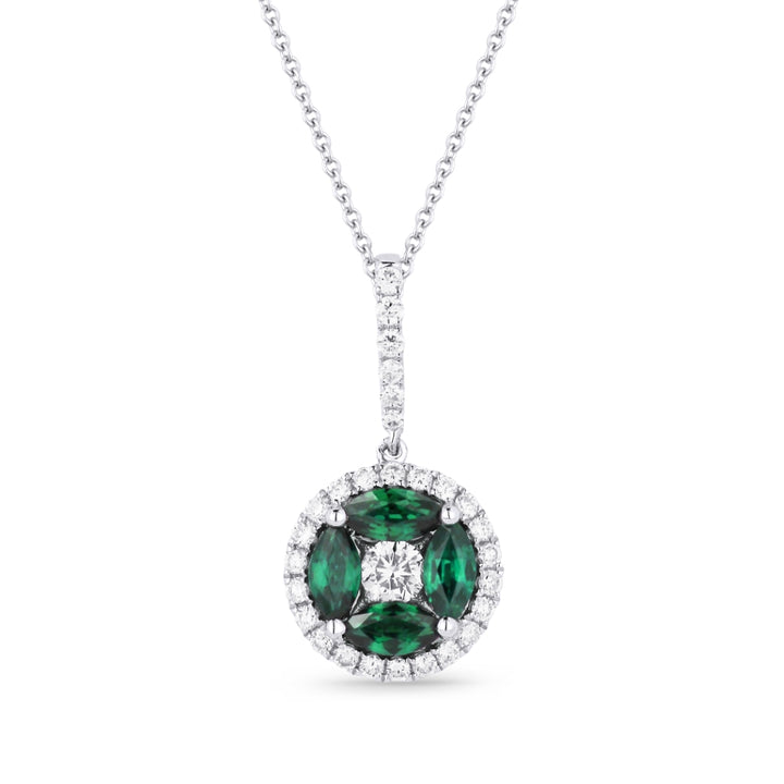 Madison L 14K White Gold Emerald Round Pendant - style N1255EMW