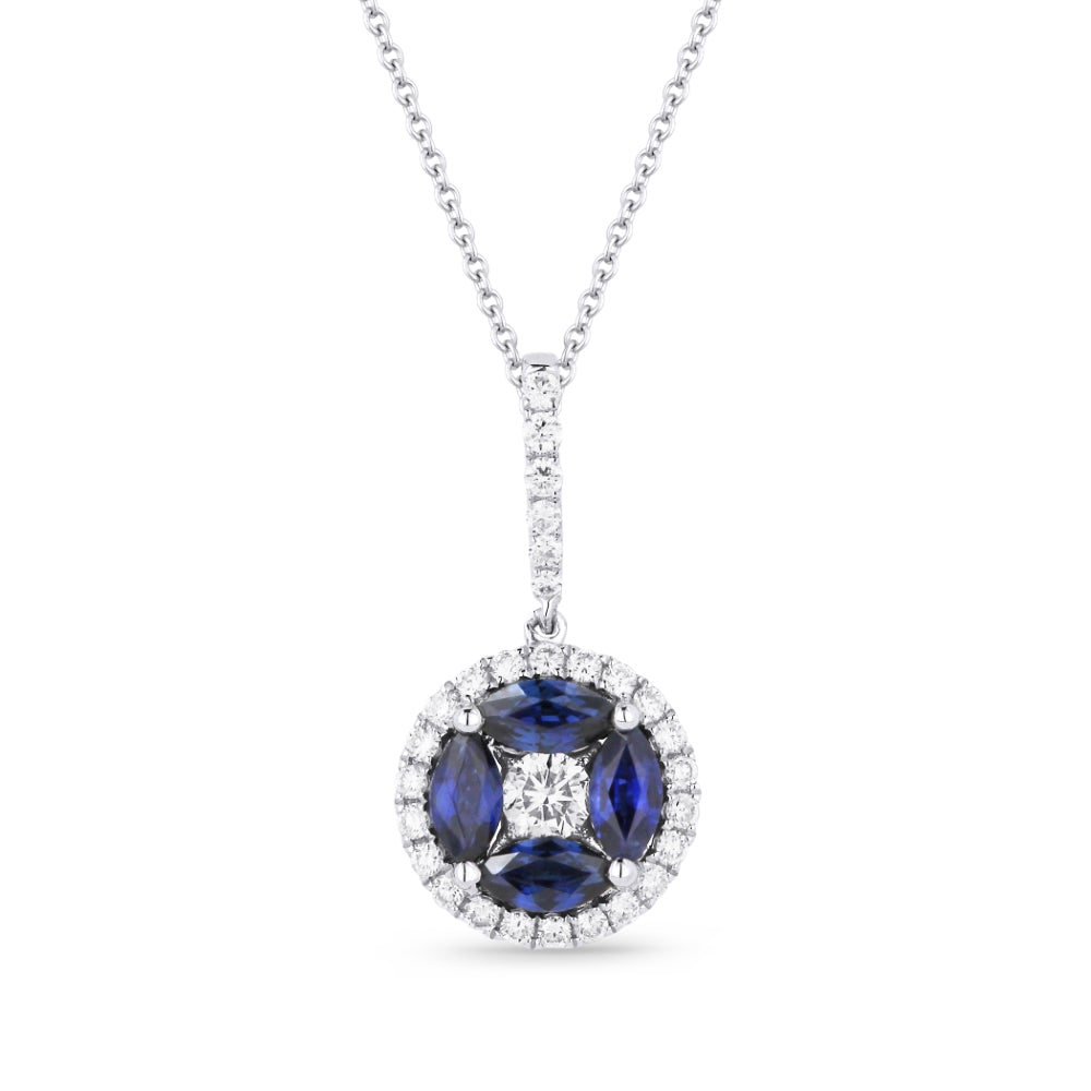 Madison L 14K White Gold Sapphire Round Pendant - style N1255SAW
