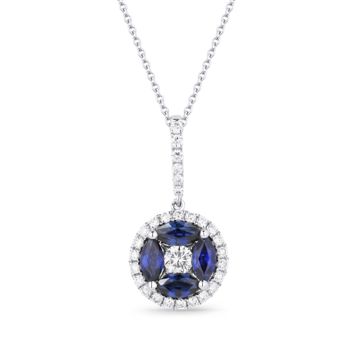 Madison L 14K White Gold Sapphire Round Pendant - style N1255SAW