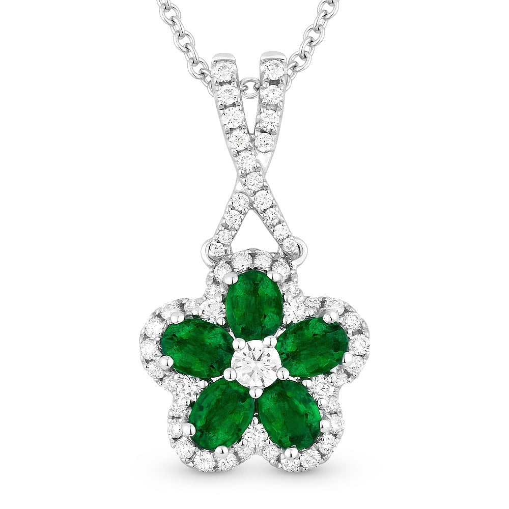 Madison L 18K White Gold Emerald Flower Pendant - style N1256EMW
