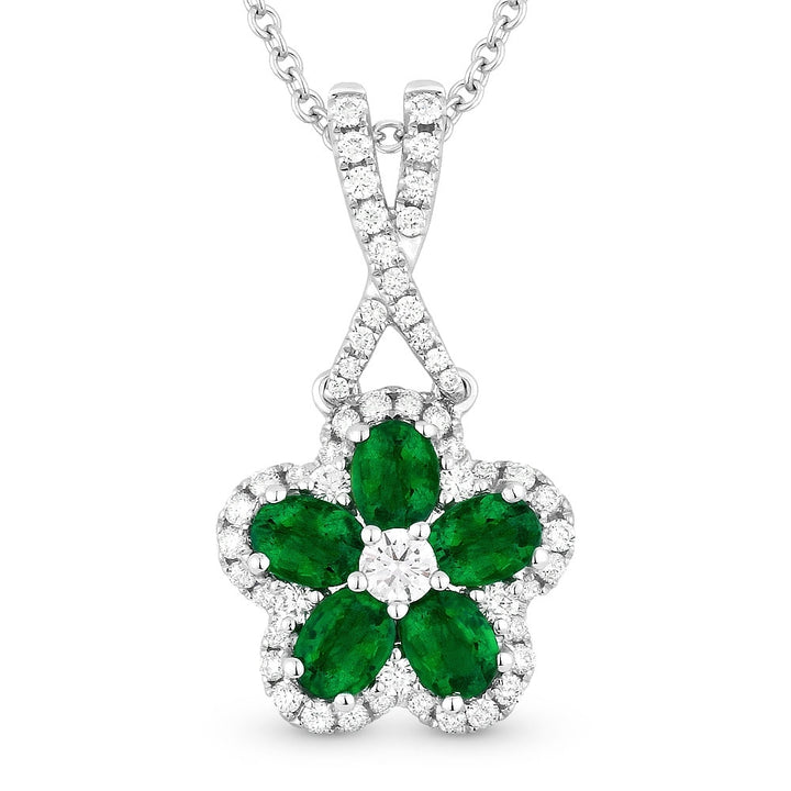 Madison L 18K White Gold Emerald Flower Pendant - style N1256EMW