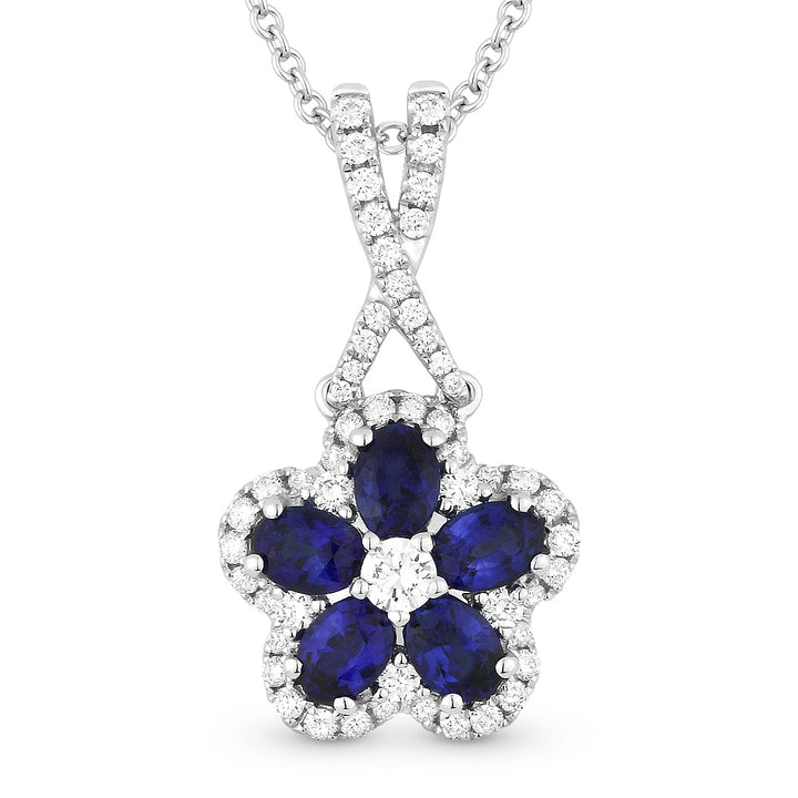 Madison L 18K White Gold Sapphire Flower Pendant - style N1256SAW
