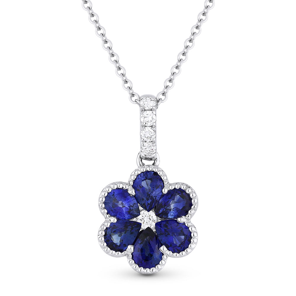 Madison L 14K White Gold Sapphire Flower Pendant - style N1274SAW