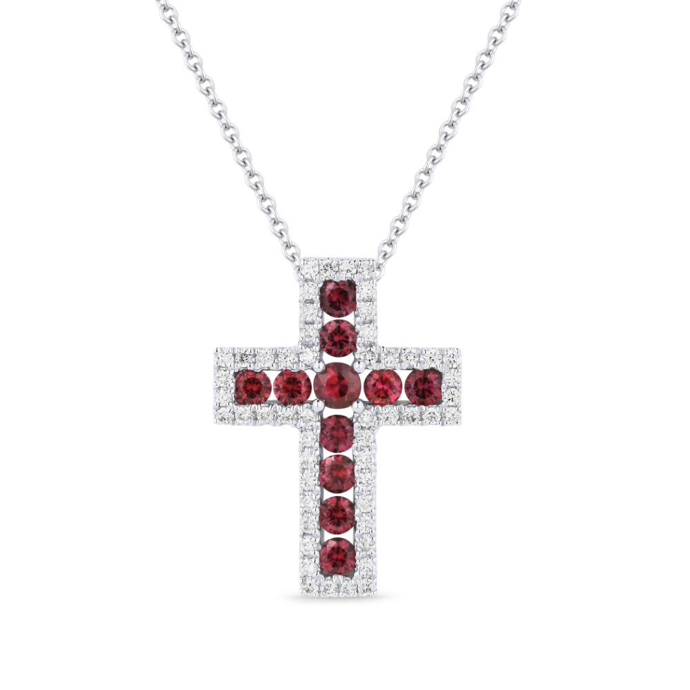 Madison L 18K White Gold Ruby Crucifix Cross Pendant - style N1310RUW
