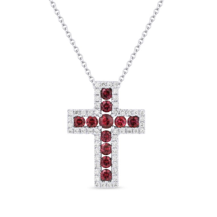 Madison L 18K White Gold Ruby Crucifix Cross Pendant - style N1310RUW