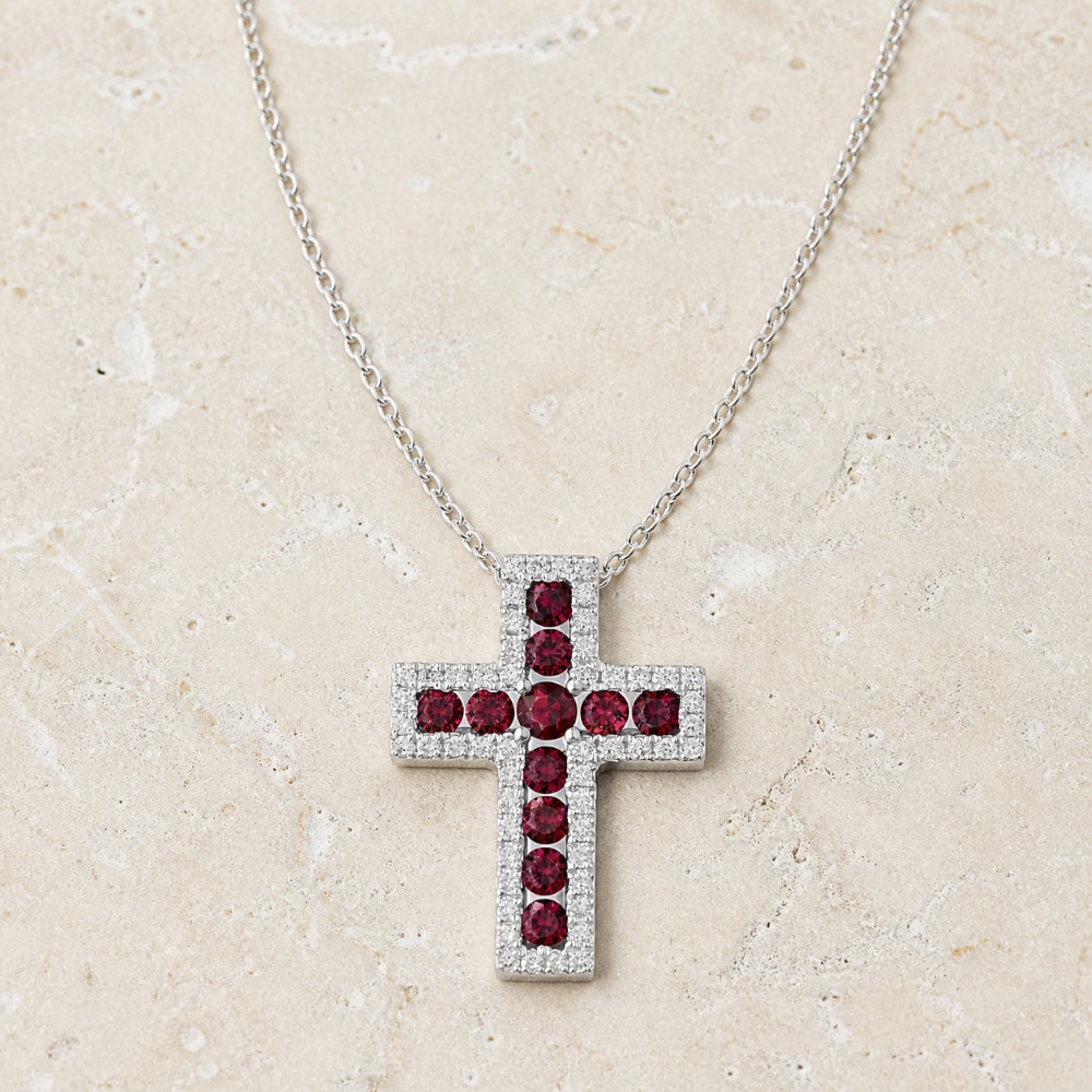 N1310 - 18K White Gold Ruby Crucifix Cross Pendant