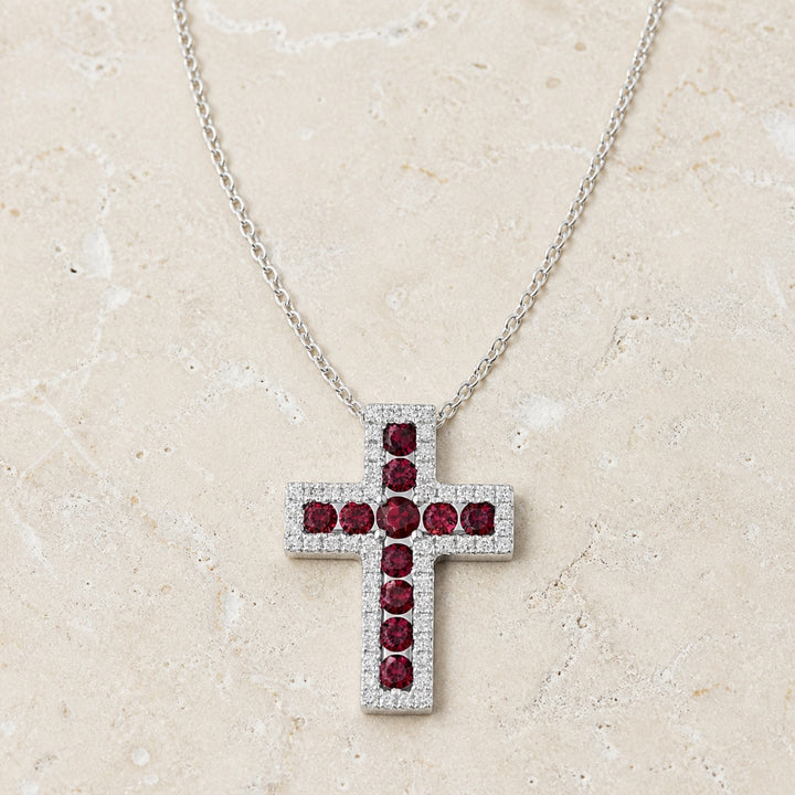 N1310 - 18K White Gold Ruby Crucifix Cross Pendant