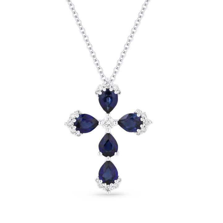 Madison L 18K White Gold Sapphire Crucifix Cross Pendant - style N1323SAW
