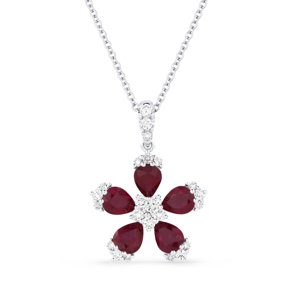 Madison L 18K White Gold Ruby Flower Pendant - style N1326RUW