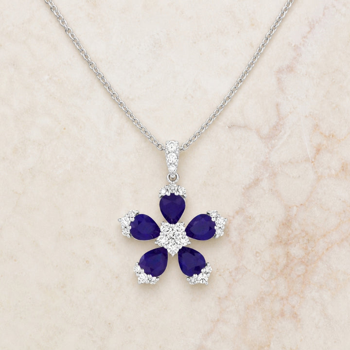 N1326 - 18K White Gold Emerald, Ruby & Sapphire Flower Pendant