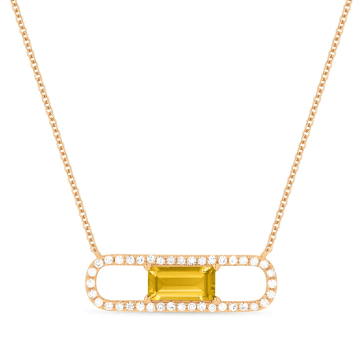 Madison L 14K Rose Gold Citrine Paperclip Necklace - style N1327CTP