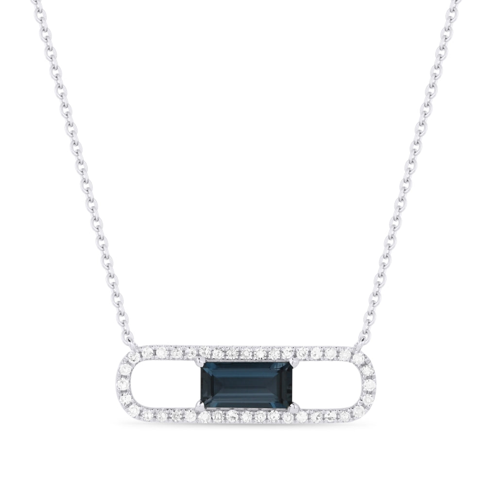 Madison L 14K White Gold London Blue Topaz Paperclip Necklace - style N1327LBTW