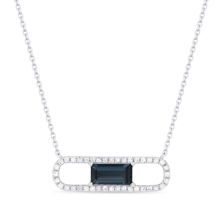 Madison L 14K White Gold London Blue Topaz Paperclip Necklace - style N1327LBTW