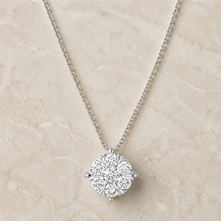 N1332 - 14K White Gold Diamond Round Pendant