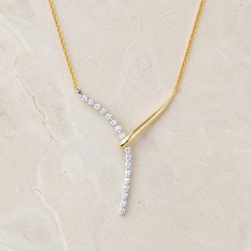 N1349 - 14K Two Tone Gold Diamond Lariat Necklace