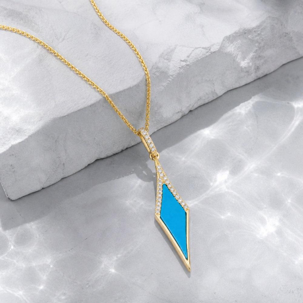 N1361 - 14K Yellow Gold Turquoise Marquise Pendant