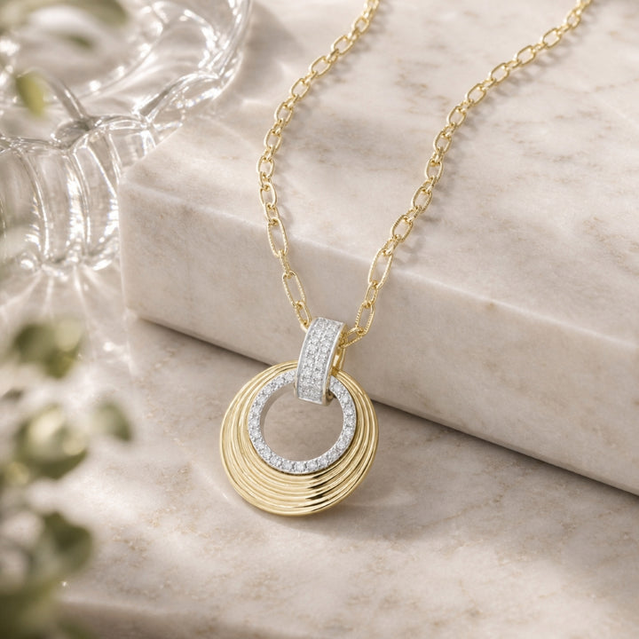 N1366 - 14K Two Tone Gold Diamond Round Necklace