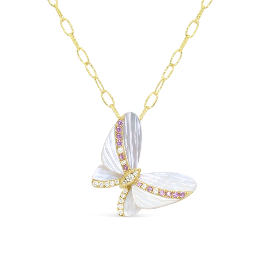 Madison L 14K Yellow Gold Mother of Pearl Butterfly Necklace - style N1367MOPY