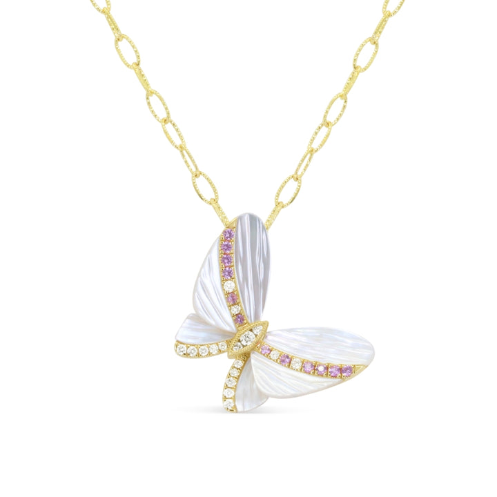 Madison L 14K Yellow Gold Mother of Pearl Butterfly Necklace - style N1367MOPY