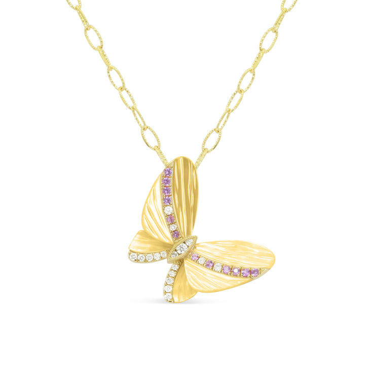Madison L 14K Yellow Gold Yellow Mother of Pearl Butterfly Necklace - style N1367YMOPY