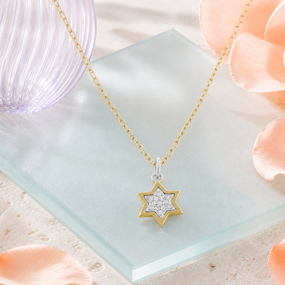 N1387 - 14K Yellow Gold Diamond Jewish Star Pendant