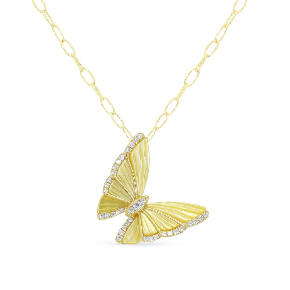 Madison L 14K Yellow Gold Yellow Mother of Pearl Butterfly Necklace - style N1414YMOPY