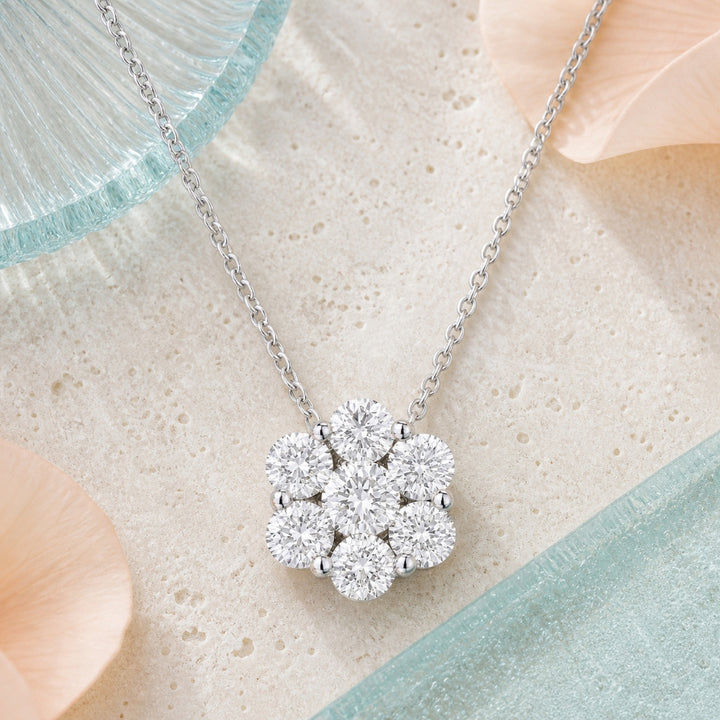 N1478 - 14K White Gold Diamond Cluster Pendant